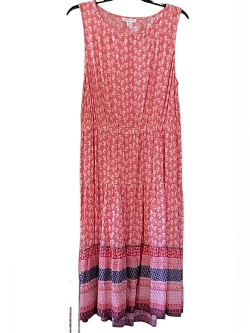beachlunchlounge Coral Pink Floral Border Print Dress w/  Back Keyhole. Sz.  XXL